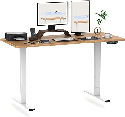 FLEXISPOT E5 Standing Desk 160x80cm Dual Motor 160KG Load Capacity Height Adjustable Desk Stand Up Desk Electric Standing Desk with Blue-Ray Memory Keyboard Desk for Home Office(White Frame Maple Top)