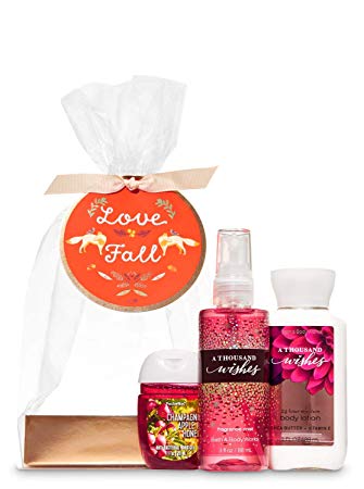 Bath & Body Works A Thousand Wishes Love Fall Mini Gift Set Mist, Lotion & Champagne Apple Honey Hand Gel