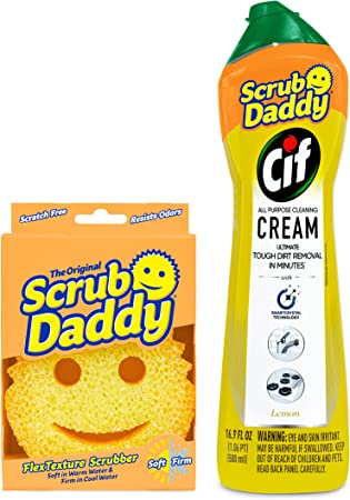 Scrub Daddy OG   Cif All Purpose Cleaning Cream, Lemon - Multi Surface Household Cleaning Cream Scratch-Free Multipurpose Dish Sponge