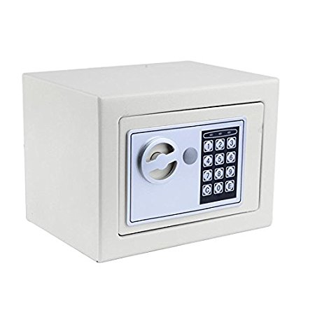 Vividy Small/Mini Electronic Digital Steel Safe Security Box with Key for Home Office Hotel Personal Keep Money Cash Jewelry Or Document Securely, 8.9" x 6.5" x 6.5" (US Stock) (White)