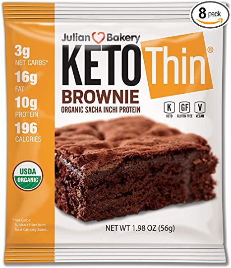 Julian Bakery® Keto Thin® Brownie | USDA Organic | Vegan | Gluten-Free | 3 Net Carbs | 8 Brownies |