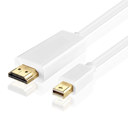 TNP Mini DisplayPort to HDMI Adapter Cable (10FT) - 4K 4Kx2K 2160P Ultra HD UHD (Thunderbolt 2 Compatible) mDP Mini DP to HDMI Male Connector Port Video Audio Converter Plug Wire Cord - White