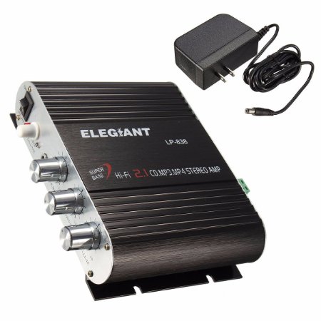 ELEGIANT 200W 12V Mini Hi-Fi Amplifier Booster Radio MP3 Stereo with Power Adapter for Car Motorcycle Home Black Power Adapter