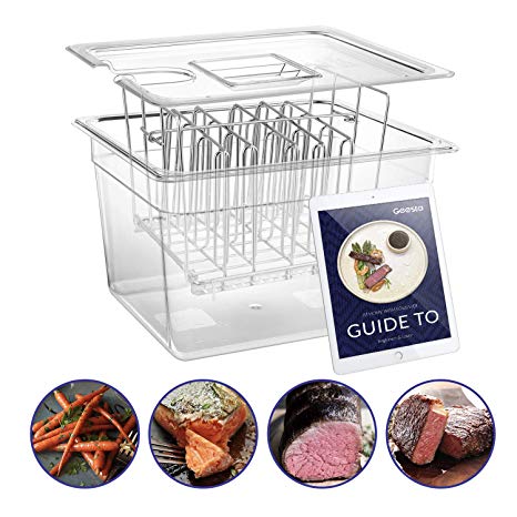 Sous Vide Container with Stainless Steel Rack and Lid Set -Family 12 Qt Cooker Accessories and Adjustable No-Float Top Bar for Anova, Nano, Joule and Most Circulators