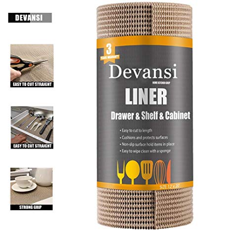 Devansi Shelf Liner Drawer Liner Cabinet Liner 12Inch-20FT for Kitchen Non-Adhesive Non-Slip No Odor Multiple Function for Home Kitchen