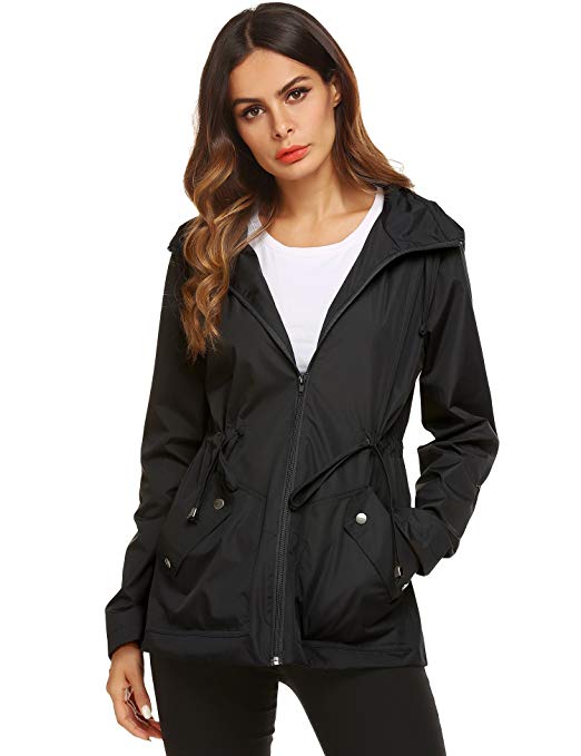 Raincoat Women Waterproof Outdoor Active Mesh Lining Hooded Rain Trench Jacket