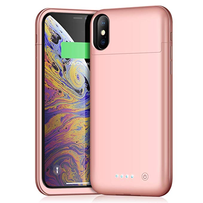 Battery Case for iPhone Xs Max, 6200mAh Slim Portable Charger Case Rechargeable Extended Battery Pack for Apple iPhone Xs Max (6.5 Inch) Protective Charging Case Backup Cover Power Bank (Rose Gold)