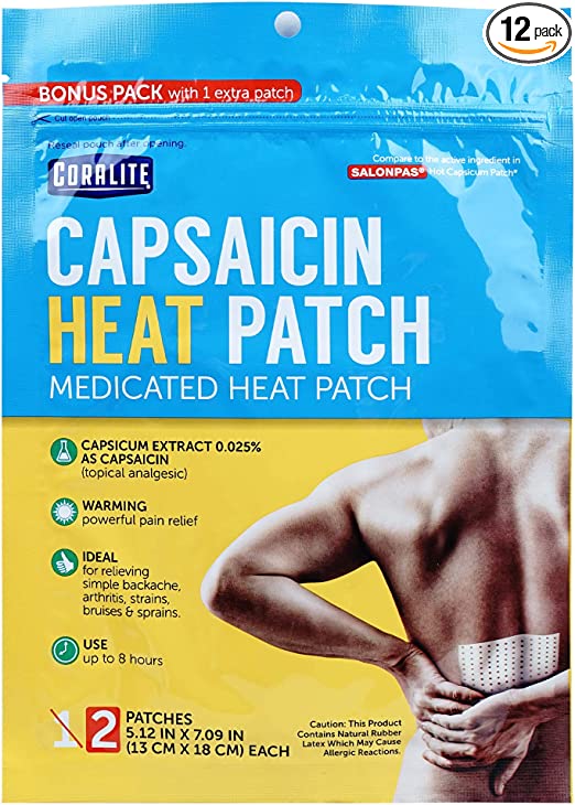 Coralite Capsaicin Patch –Pain Relieving Patch for Muscle Pain Relief, Back Pain, Muscle Soreness and Joint Pain for Larger Areas, 2 Patches Per Pack (24 Pack)