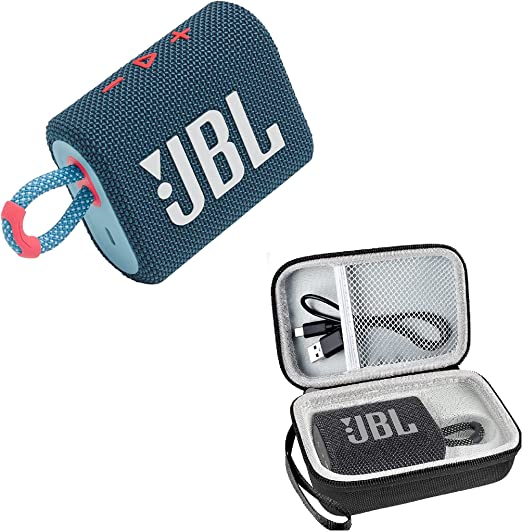 JBL Go 3 Portable Waterproof Wireless Bluetooth Speaker Bundle with Premium Carry Case (Blue Pink)