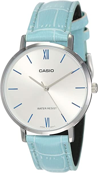 Casio LTP-VT01L-7B3 Women's Minimalistic Silver Dial Blue Leather Band Analog Watch