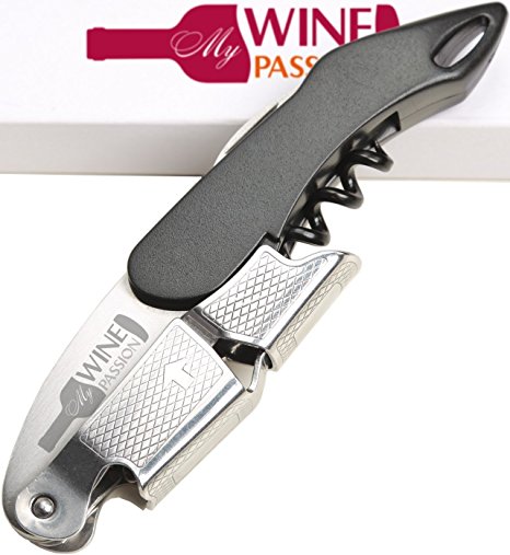 Waiters Friend Bottle Opener - Professional Double Hinged Wine Key - Corkscrew That Opens 1 Million Vino Bottles (1, Black)