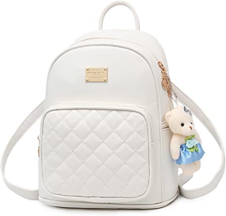Backpack Purse for Women Small Girl Mini Daypack Leather Improved Cute Waterproof with Bear Doll