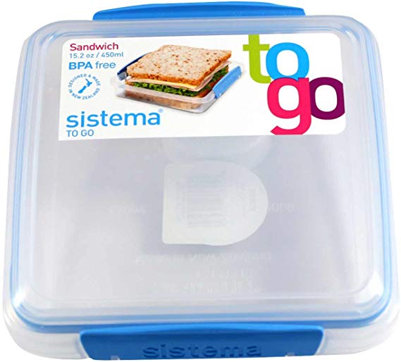 Sistema BPA-Free Reusable Food Storage Sandwich Container, Blue, 2-Pack