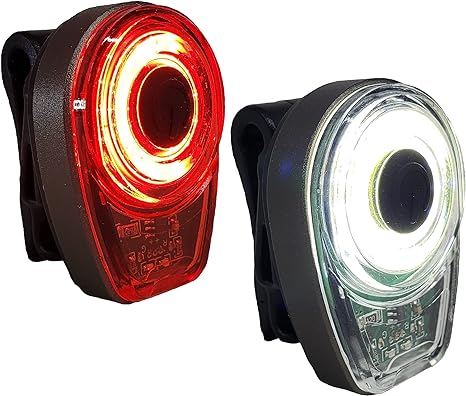 Bright Eyes Bicycle Visibility Headlight and Taillight Combo - Extreme Bright COB Technology - 6 Modes (3 Brightness Levels) - No Tools - Install On Bicycle, Helmet, or Clip on Clothing for Safety