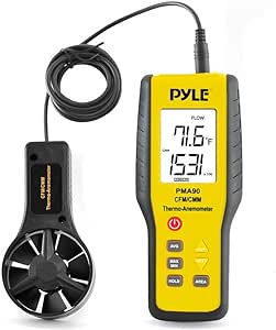 Upgraded Version Digital Handheld Anemometer - Thermometer, Wind Speed Meter for Measuring Air Velocity, Air Flow, Temperature Using Display Units: Miles, Kilometers, Meters, Feet, Knots - Pyle PMA90 , Yellow