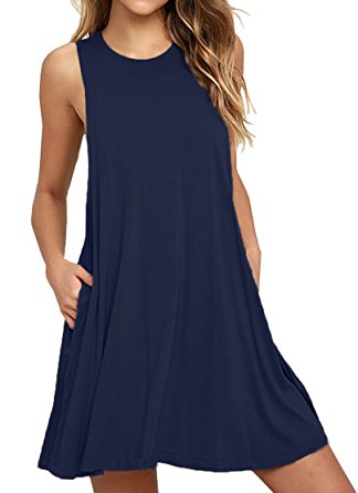 VIISHOW Women's Sleeveless Pockets Casual Swing T-shirt Dresses