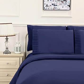 Bamboo Home Queen Duvet Cover Set | Super Soft Duvet Cover with Bamboo Woven Material | 2 Pillow Cases Included | 3 Piece Set - (Queen, Navy Blue)