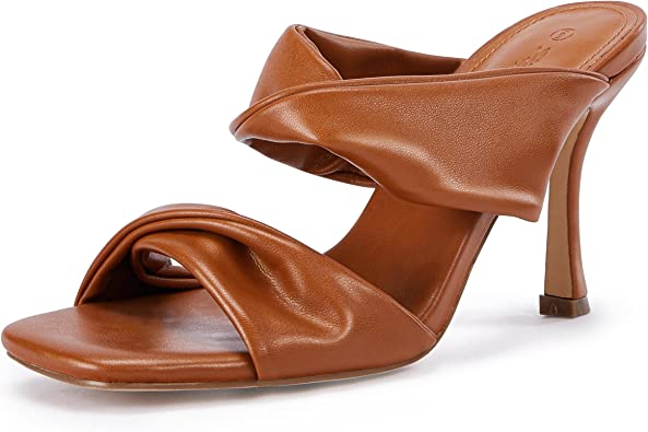 PiePieBuy Womens Square Toe High Heel Stiletto Mules Sandals Slingback Slip On Slipper Shoes