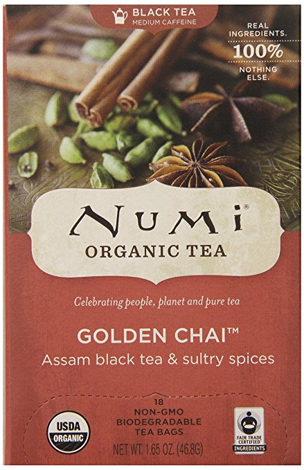 Numi Organic Tea Golden Chai, Spiced Full Leaf Black Tea, 18 Count Tea Bag