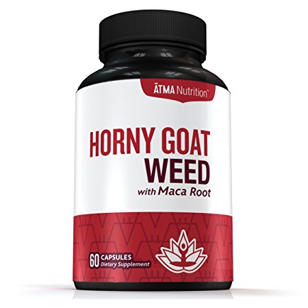 Atma Nutrition Premium Horny Goat Weed Extract with Maca Root For Increased Energy & Performance - Natural Supplement For Men & Women - Enhance Energy & Focus - 1000mg Epimedium & 10mg Icariins Per Serving