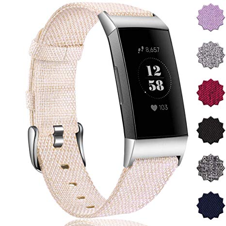 Maledan Bands Compatible with Fitbit Charge 3 & Charge 3 SE Fitness Activity Tracker for Women Men, Breathable Woven Fabric Replacement Accessory Strap