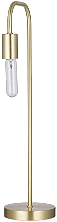 Rivet Modern Minimal Tubular Table Lamp with Bulb, 26.38"H, Satin Brass