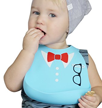 Nuby On-the-Go 3-D Silicone Feeding Bib, Blue Bow Tie