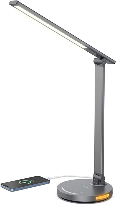 LED Metal Desk Lamp for Home Office, Table Lamp with 7 Brightness Levels and 5 Modes, Desk Lamp with USB Charging Port, Auto Timer, Desk Lamp for Bedroom