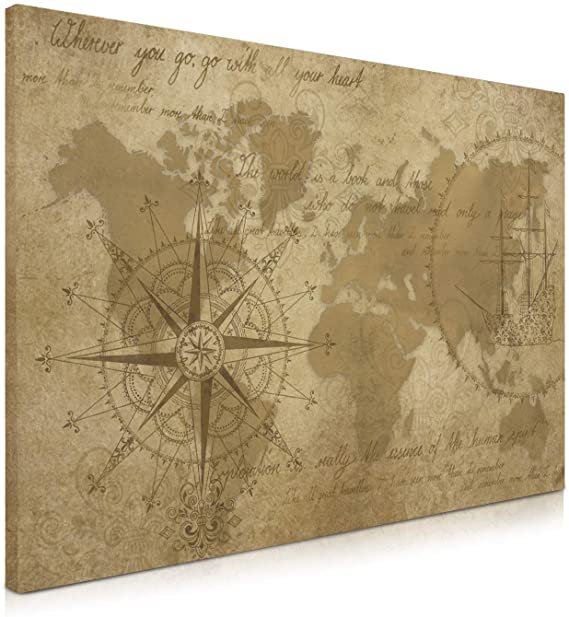 Navaris Magnetic Dry Erase Board - 16 x 24 inches Decorative White Board for Wall with Design, Includes 5 Magnets and Marker - Antique World Map