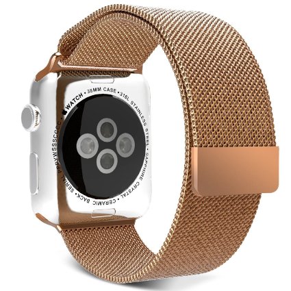 Apple Watch Band UMTele Milanese Loop Stainless Steel Bracelet Strap Replacement Wrist iWatch Band with Magnet Lock for Apple Watch 38mm Golden Rose