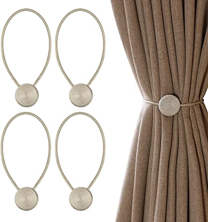 Voilamart 4PCS Tie Backs for Curtains,Curtain Tie Backs,Magnetic Curtain Tie back, Curtain Weaving Holder Buckles for Home,Office,Hotel Window Decoration (Beige)
