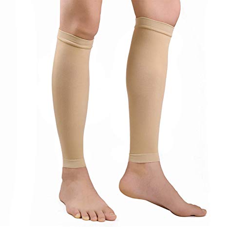 KEWIAR Calf Compression Sleeves for Men,Women - Leg Compression Socks 20-30mmHg for Relieve Calf Pain, Swelling, Varicose Veins - Maternity, Nurse,Running, Travel, Baseball (Beige, Medium)