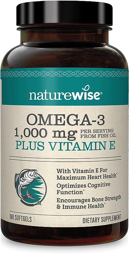 NatureWise High-Potency 1000mg Omega 3 with 600mg EPA, 400mg DHA, & Vitamin E - Supplement for Heart, Brain & Immune Support for Men & Women, 180ct - 90 Day Supply