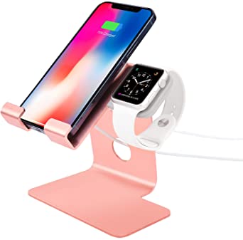 Tranesca 2-in-1 Charger Stand Holder Dock Station Compatible with iPhone That uses Magsafe Charger and Compatible with Apple Watch of All Series (Rose Gold)