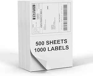 8.5" x 5.5" Shipping Labels 1000 Labels, PAPRMA Half Sheet Shipping Mailing Labels for Laser & Inkjet Printers, Self-Adhesive Large Shipping Labels 2 Per Page - Square Corner Labels Blank (500 Sheets)