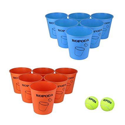 Giant Pong Game Set Outdoor for The Beach, Camping, Tailgating, Lawn and Backyard( 12 Buckets, 2 Game Balls )