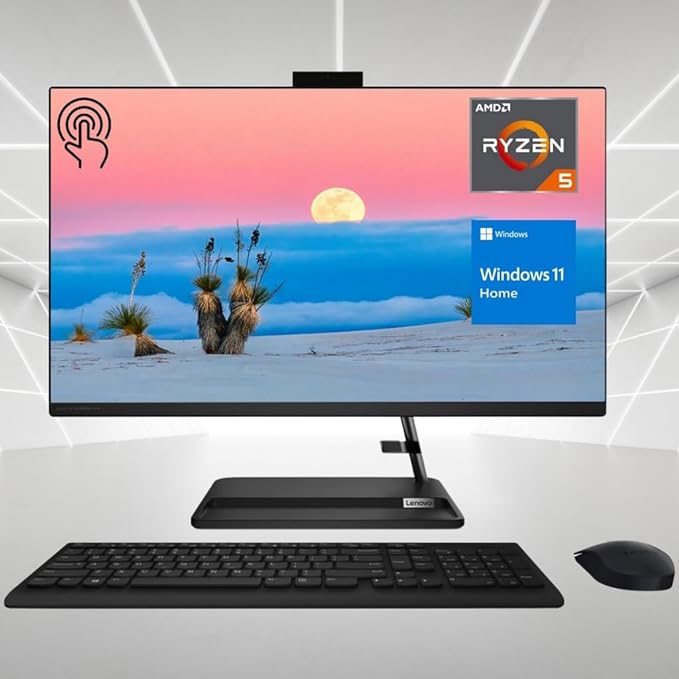 Lenovo IdeaCentre AIO 3 All-in-One, 27" FHD Touchscreen, AMD Ryzen 5 7530U Processor, 32GB RAM, 1TB SSD, HDMI, RJ45, Wi-Fi 6, Wireless KB & Mouse, Windows 11 Home