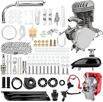 ExGizmo 100cc 2-Stroke Bicycle Gasoline Engine Motor Kit DIY Motorized Bike Single Cylinder Air-cooled (Silver-100cc)