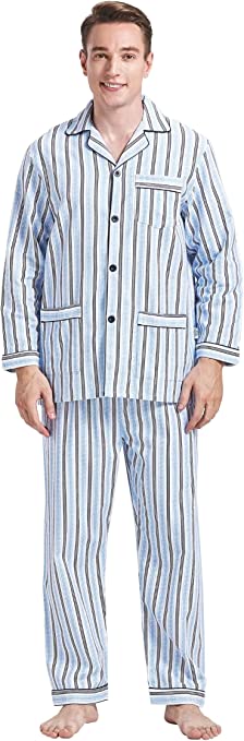 GLOBAL Men's Pajama Set Flannel Pajamas Long Sleeve Pjs Set for Men