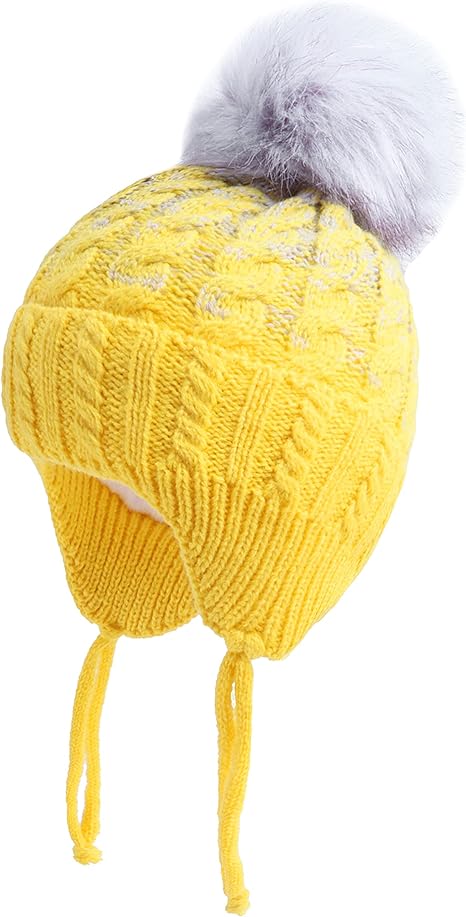 LANGZHEN Winter hat Women Cable Knit Warm Beanie Button Decorated ski Skull Cap