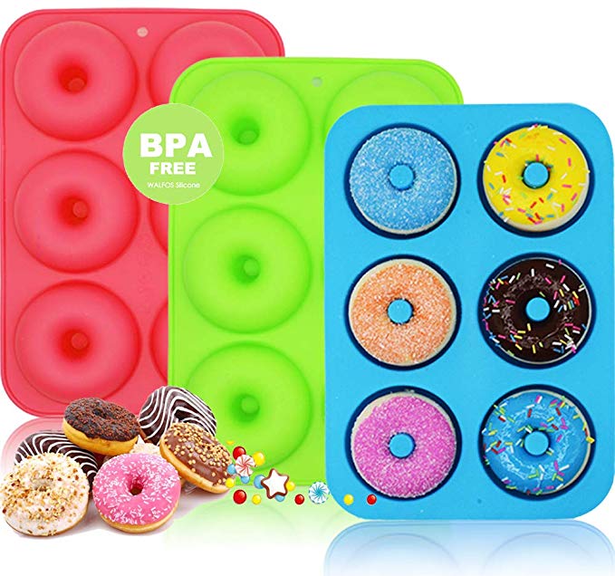 WALFOS Nonstick Silicone Donut Pans Set of 3,BPA Free ! Without Chemical Coating，Just Pop Out! Donut Molds for Baking Perfect Shaped Doughnuts - Cake Biscuit Bagels