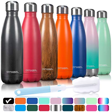 Arteesol Water Bottle, Stainless Steel Vacuum Insulated Water Bottle 350/500/ 750 ml Double Wall Leak-proof Slim Mouth Sport Bottle BPA Free Portable Thermos Flask Ideal for Running, Cycling, Hiking