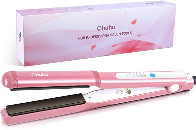 Hair Straightener Flat Iron, Ohuhu 1 Inch Tourmaline Ceramic Straightener and Curling 2 in 1 Flat Iron for Hair Styling, MCH 10s Fast Heating and Stable Temperature Control for All Hair Types, Gifts for Mother Girls (Rose Pink)