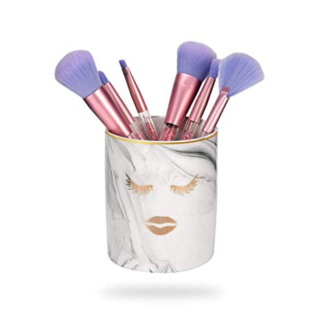 BEKVÄMT Makeup Brush Holder Marble Makeup Brushes Cup Holder Ceramic Cosmetic Storage Organizer Toothbrush Holder for Vanity or Bathroom Countertop