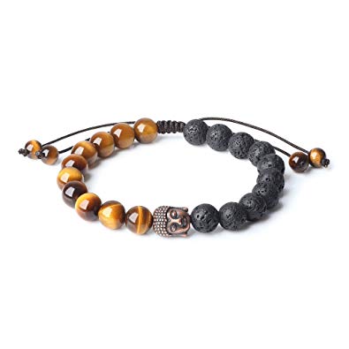 COAI Adjustable Mens Womens Mala Prayer Beads Lava Onyx Stone Buddha Prayer Bracelet