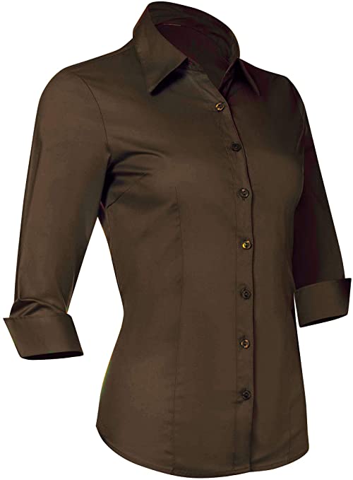 Button Down Shirts for Women 3 4 Sleeve Fitted Dress Shirt and Blouses Work Top