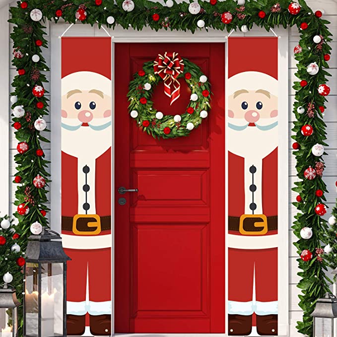 Christmas Porch Signs Santa Clause Merry Christmas Hanging Banners for Holiday Home Indoor Outdoor Porch Wall Christmas Decoration