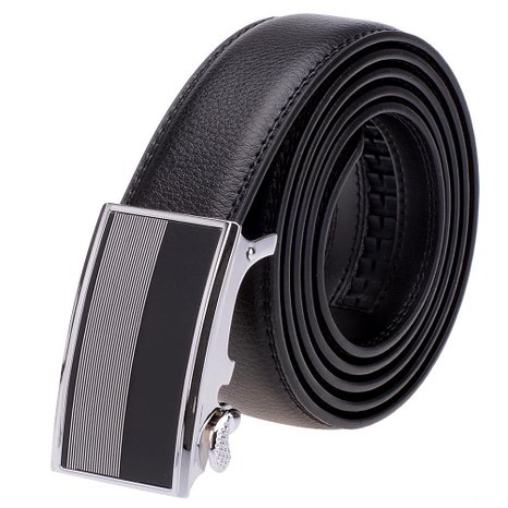 Vbiger Men's Leather Belt Sliding Buckle 35mm Ratchet Belt Black