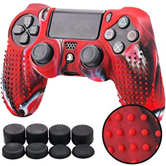 Pandaren STUDDED silicone cover skin anti-slip for PS4/ SLIM/ PRO controller x 1(camouflage red)   FPS PRO thumb grips x 8