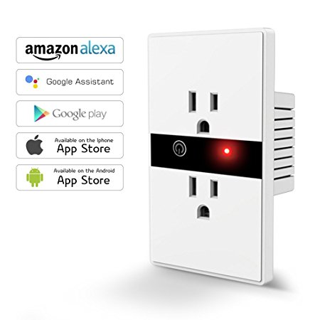 Faryuan Wifi Wall Socket with 2 Way Outlet, Duplex Receptacle with Wireless Timing Functionfor, 10A, with LED Indicator Light and Touch Panel Plate Button, Compatible with Alexa ,Google Home, APP